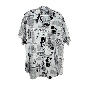 A Personal Touch 2X Newspaper Print Button Shirt Graphic Blouse USA Hollywood